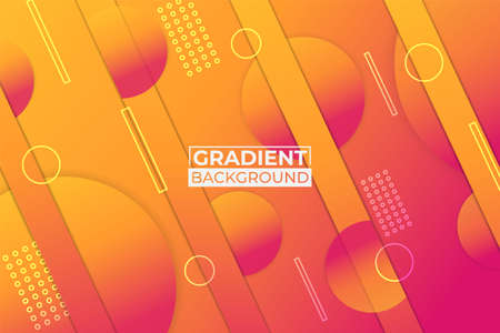 Abstract Gradient Orange and Pink Background with Diagonal Lines and Circlesのイラスト素材