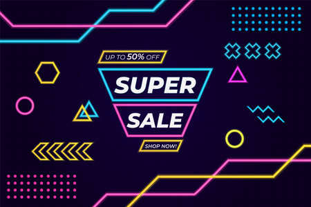 Futuristic Colorful Neon Glow in The dark Super Sale Banner Background Conceptのイラスト素材