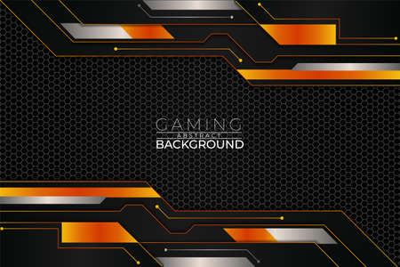 Modern Futuristic Gaming Concept Technology Background Orange and Grey With Hexagon Patternのイラスト素材