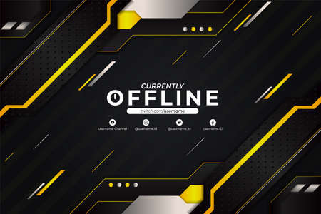 Futuristic Modern Gaming and Social Media Banner Currently Offline Diagonal Glossy Yellow and Dark Metallic Grey Backgroundのイラスト素材