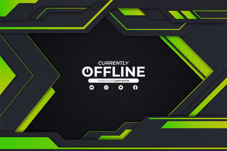 Modern Gaming Banner Twitch Currently Offline Glow Green and Dark Metallic Backgroundのイラスト素材