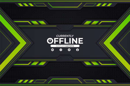 Modern Twitch Gaming Banner Currently Offline Background Concept with Green and Metallic Greyのイラスト素材