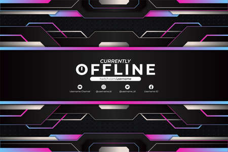Modern Futuristic Gaming and Social Media Banner Currently Offline Gradient Blue and Pink with Metallic Dark Grey Backgroundのイラスト素材