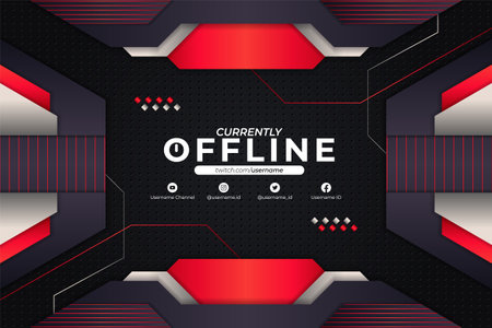 Futuristic Modern Gaming and Social Media Banner Currently Offline Concept Red and White with Dark Grey Metallic Backgroundのイラスト素材