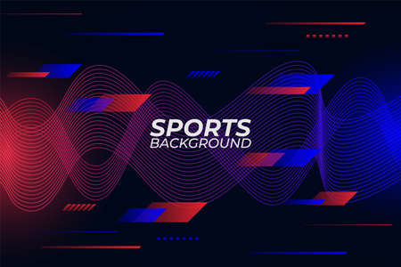 Modern Abstract Dynamic Sports Background Template with Gradient Blue and Red Wavy Linesのイラスト素材