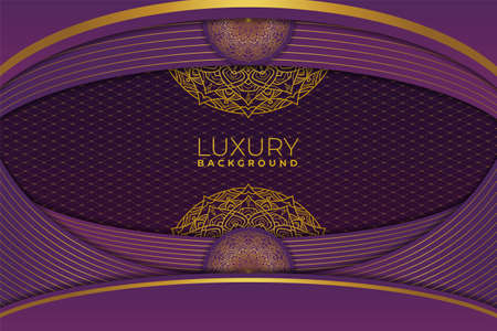 Elegant Modern Luxury Golden Mandala with Purple Backgroundのイラスト素材