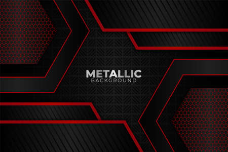 Futuristic Modern Abstract Geometric Dark Grey with Red Line and Hexagon Pattern Backgroundのイラスト素材