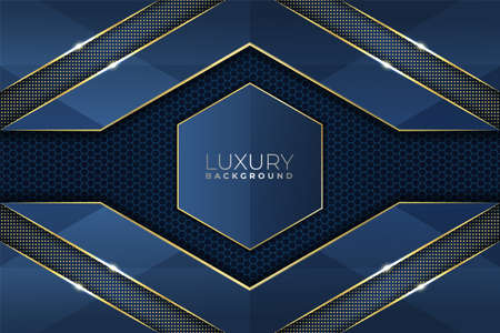 Modern Luxury Elegant Geometric Shape Blue with Gold Line Background and Hexagon Patternのイラスト素材