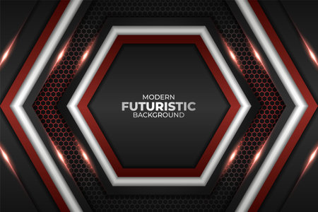 Modern Futuristic Technology Geometric Glow Red with Metallic Backgroundのイラスト素材