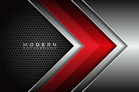 Abstract Modern Metallic Glossy Overlapped Arrow Red Silver with Dark Backgroundのイラスト素材