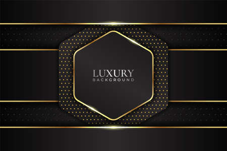 Luxury Background Modern Realistic Overlapped Hexagonal Dark with Shiny Golden Effectのイラスト素材