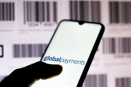 June 8, 2020, Brazil. In this photo illustration the Global Payments logo seen displayed on a smartphone.のeditorial素材