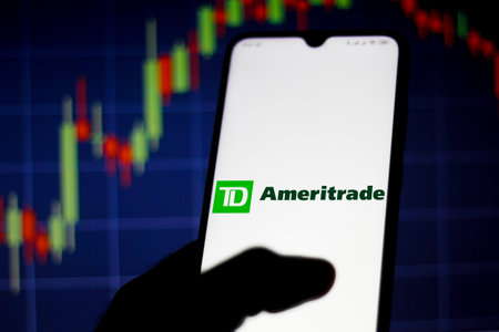 May 25, 2020, Brazil. In this photo illustration the TD Ameritrade Holding Corporation logo seen displayed on a smartphone.のeditorial素材