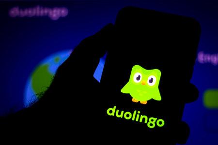 June 19, 2020, Brazil. In this photo illustration the Duolingo logo seen displayed on a smartphoneのeditorial素材