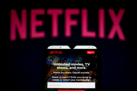 June 19, 2020, Brazil. In this photo illustration the Netflix logo seen displayed on a smartphoneのeditorial素材