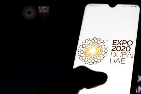 July 19, 2020, Brazil. In this photo illustration the Expo 2023 (2023 Buenos Aires) logo seen displayed on a smartphoneのeditorial素材