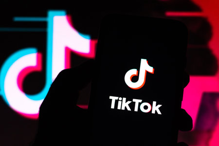 July 25, 2020, Brazil. In this photo illustration the TikTok logo seen displayed on a smartphoneのeditorial素材