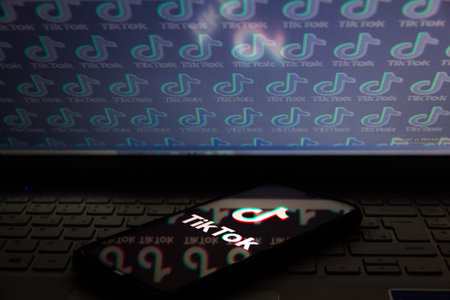 August 7, 2020, Brazil. In this photo illustration the TikTok logo seen displayed on a smartphoneのeditorial素材