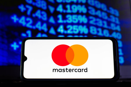 February 12, 2021, Brazil. In this photo illustration the Mastercard logo seen displayed on a smartphone screenのeditorial素材