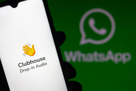 February 8, 2021, Brazil. In this photo illustration the official Clubhouse webpage seen displayed on a smartphone screenのeditorial素材