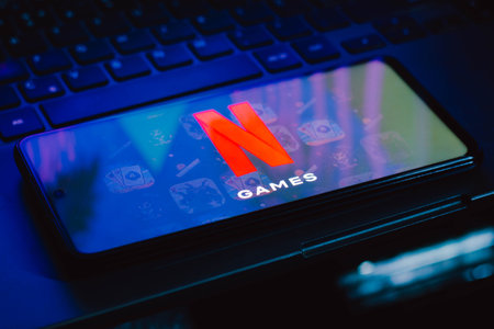 November 4, 2021, Brazil. In this photo illustration the Netflix Games logo displayed on a smartphoneのeditorial素材