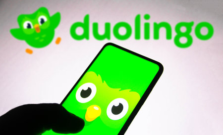 November 1, 2021, Brazil. In this photo illustration the Udemy logo displayed on a smartphone and on the backgroundのeditorial素材