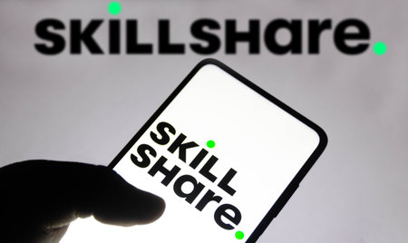 November 1, 2021, Brazil. In this photo illustration the Udemy logo displayed on a smartphone and on the backgroundのeditorial素材