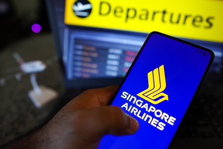 May 9, 2022, Brazil. In this photo illustration, the Qantas Airways seen displayed on a smartphoneのeditorial素材