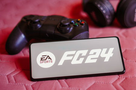 October 9, 2023, Brazil. In this photo illustration, the EA SPORTS FC 24 logo is displayed on a...