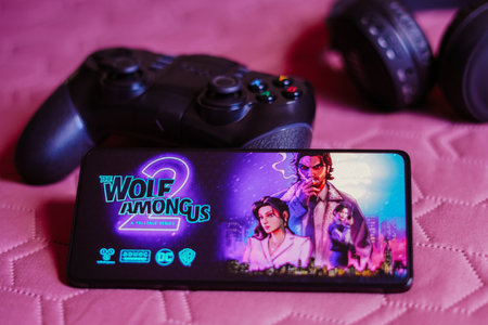October 9, 2023, Brazil. In this photo illustration, the Wolf Among Us 2 logo is displayed on a...