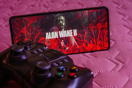 October 9, 2023, Brazil. In this photo illustration, the Alan Wake 2 logo is displayed on a...