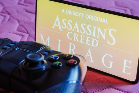 October 9, 2023, Brazil. In this photo illustration, the Assassin's Creed Mirage logo is displayed...