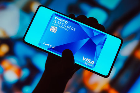 October 21, 2023, Brazil. In this photo illustration, the Chase Sapphire Preferred Card is displayed on a smartphone screenのeditorial素材