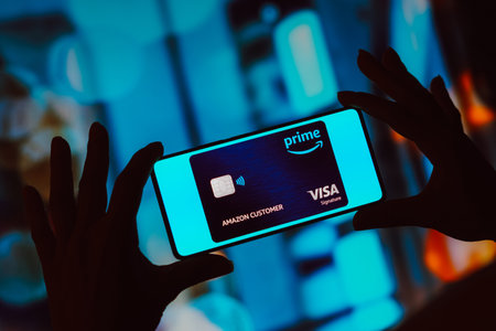 October 21, 2023, Brazil. In this photo illustration, the Prime Visa Card is displayed on a smartphone screenのeditorial素材