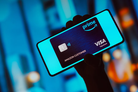 October 21, 2023, Brazil. In this photo illustration, the Prime Visa Card is displayed on a smartphone screenのeditorial素材