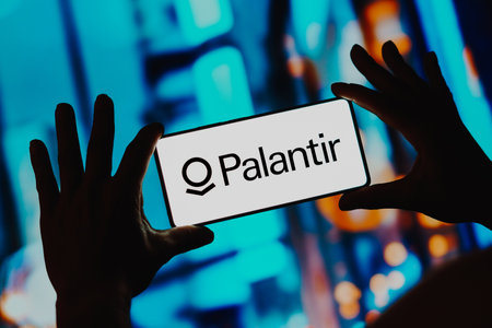 November 27, 2023, Brazil. In this photo illustration, the Palantir Technologies logo is displayed on a smartphone screenのeditorial素材