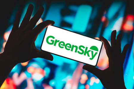 November 29, 2023, Brazil. In this photo illustration, the GreenSky logo is displayed on a smartphone screenのeditorial素材