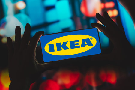 November 29, 2023, Brazil. In this photo illustration, the IKEA logo is displayed on a smartphone screenのeditorial素材