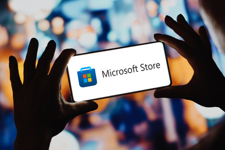 December 4, 2023, Brazil. In this photo illustration, the Microsoft Store logo is displayed on a smartphone screenのeditorial素材