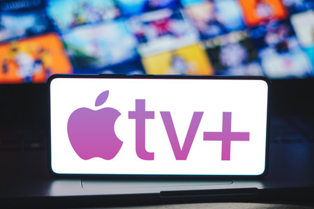 December 5, 2023, Brazil. In this photo illustration, the Apple TV Plus logo is displayed on a smartphone screenのeditorial素材