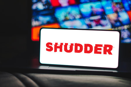 December 5, 2023, Brazil. In this photo illustration, the Shudder logo is displayed on a smartphone screenのeditorial素材