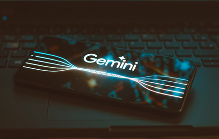 December 6, 2023, Brazil. In this photo illustration, the Google Gemini logo is displayed on a smartphone screen. The tool was launched by Google as its new multimodal artificial intelligence (AI) modelのeditorial素材