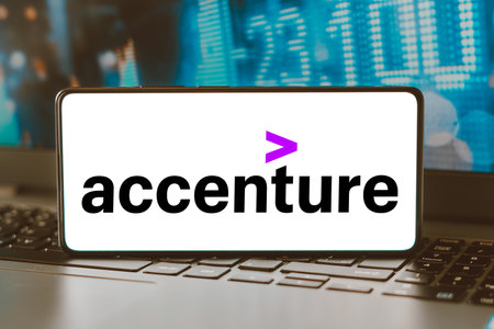 February 4, 2024, Brazil. In this photo illustration, the Accenture logo is displayed on a smartphone screenのeditorial素材