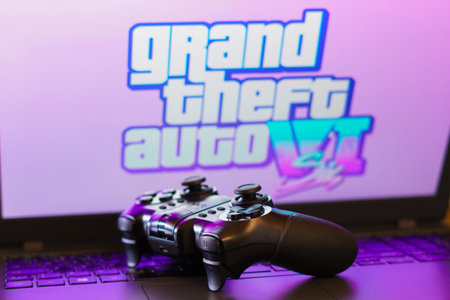 February 5, 2024, Brazil. In this photo illustration, the Grand Theft Auto VI (GTA Six) game logo is...