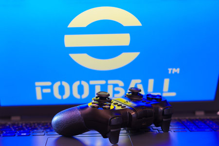 February 5, 2024, Brazil. In this photo illustration, the eFootball logo game is displayed on a...