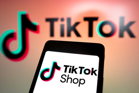 March 4, 2024, Brazil. In this photo illustration, the TikTok Shop logo is displayed on a smartphone...