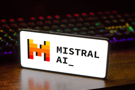 March 25, 2024, Brazil. In this photo illustration, the Mistral AI logo is displayed on a smartphone screenのeditorial素材
