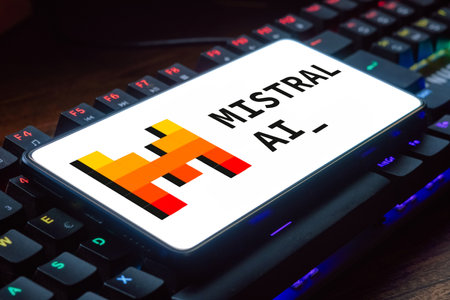 March 25, 2024, Brazil. In this photo illustration, the Mistral AI logo is displayed on a smartphone screenのeditorial素材