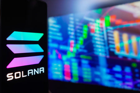 March 22, 2024, Brazil. In this photo illustration, the Solana logo is displayed on a smartphone...