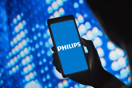 April 29, 2024, Brazil. In this photo illustration, the Philips logo is displayed on a smartphone...